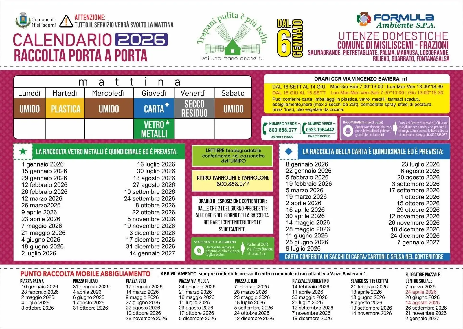 Calendario raccolta 2026